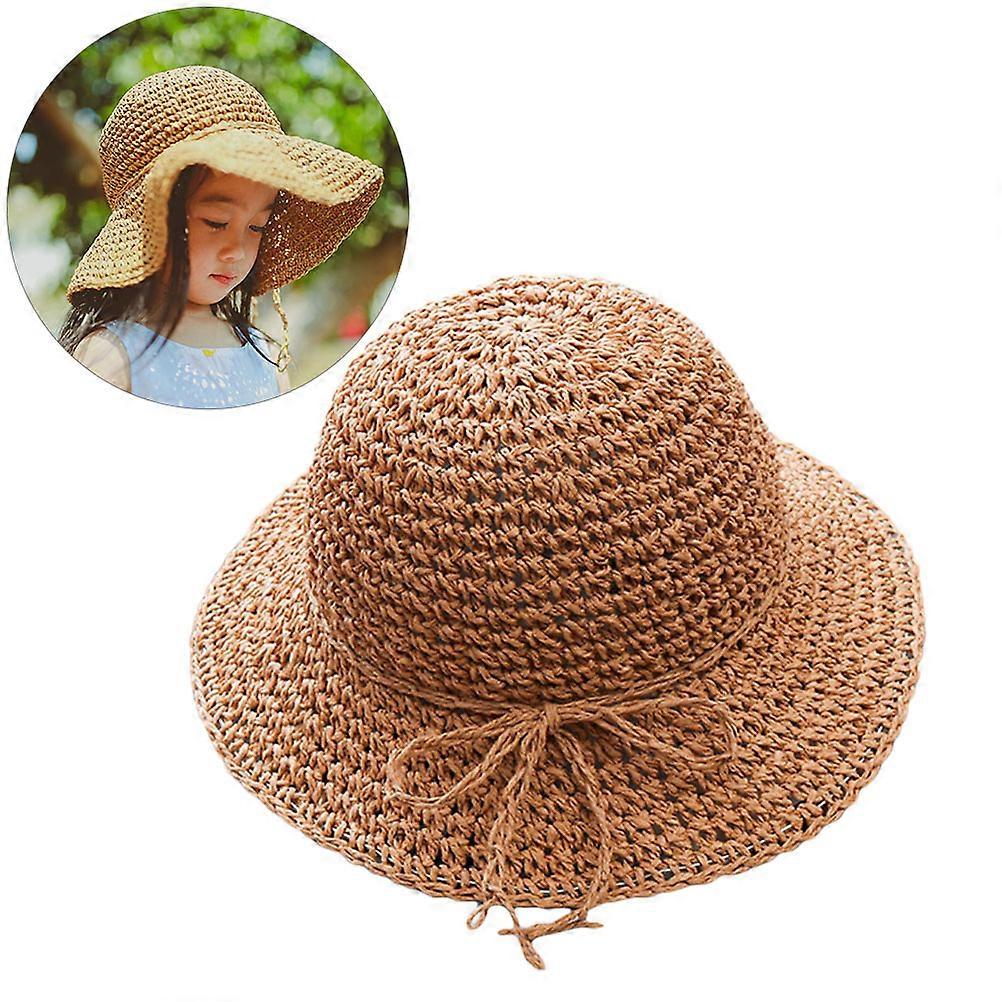 Straw Hat for Kids with Sun Protection Fashionable Fisherman's Hat in Khaki One Size Fits Most 51cm