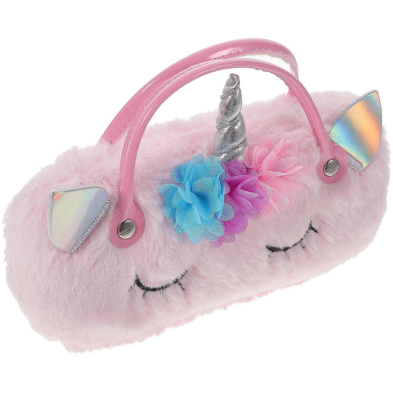 Cute Kids Glasses Case Cartoon Child Eyeglasses Box Portable Storage Pink Soft Plush 1Pack
