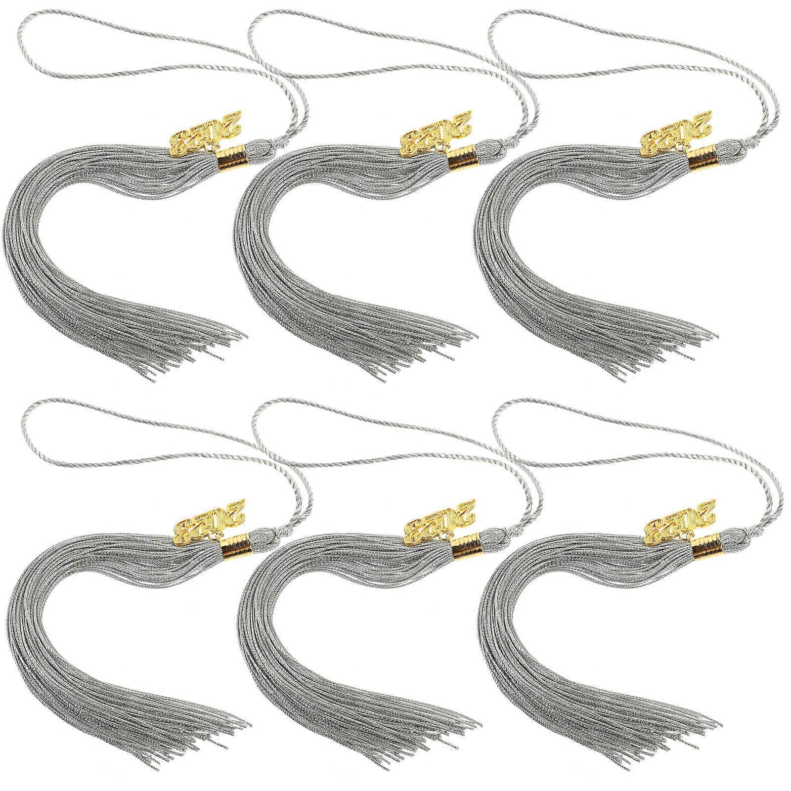 Durable Grey Polyester Graduation Cap Tassels with 2023 Charm for DIY Graduation Decorations 6pcs