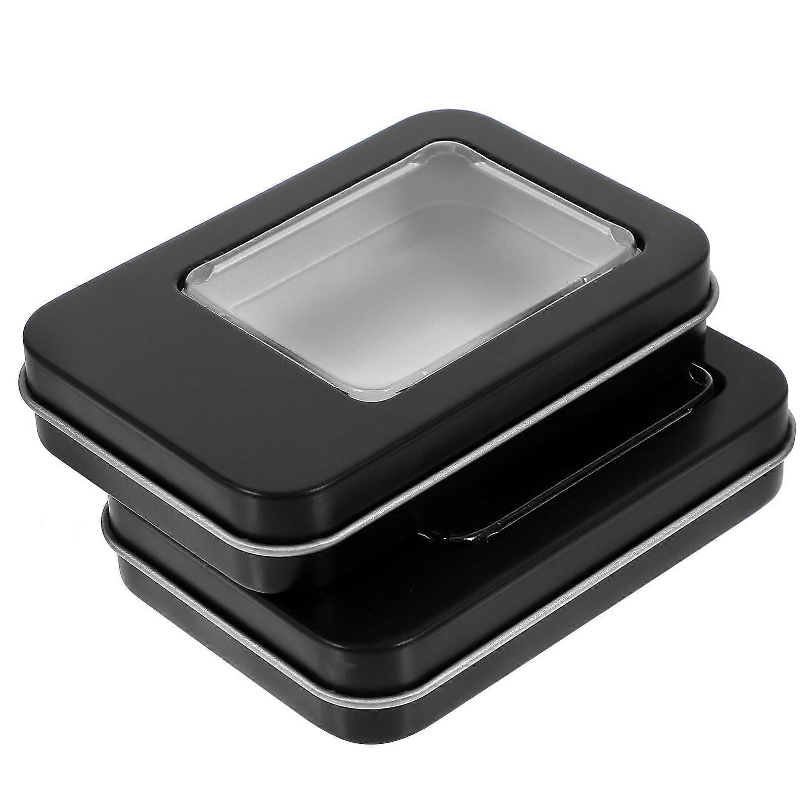 Open Window Tinplate Box for Storage 2Pcs Black Mini Badge Clear Window Box