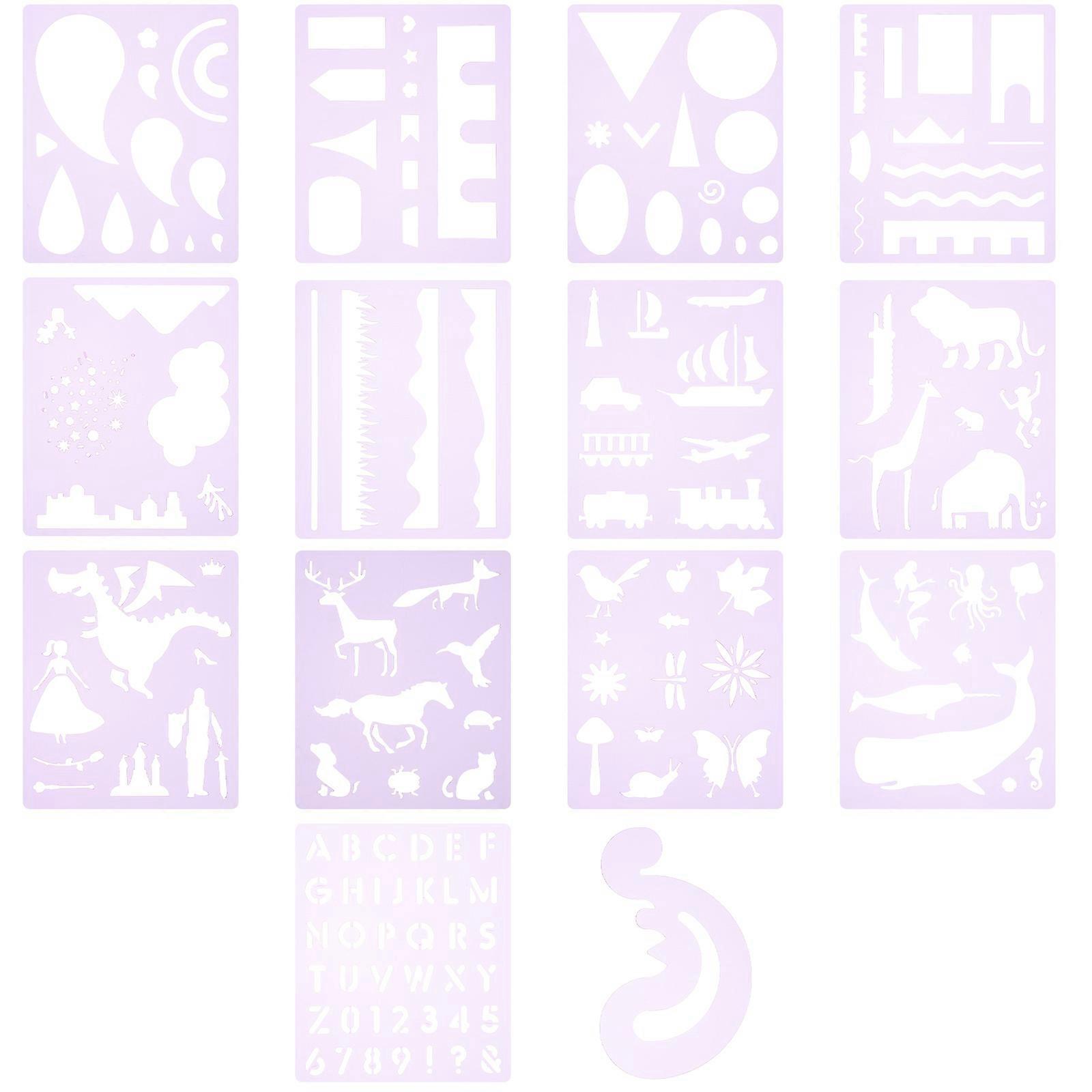 Kids Drawing Stencils 14Pcs Stencils And Templates For Painting Craft Projects 15X12.5cm Reusable Violet Color Designed For Hobbyists