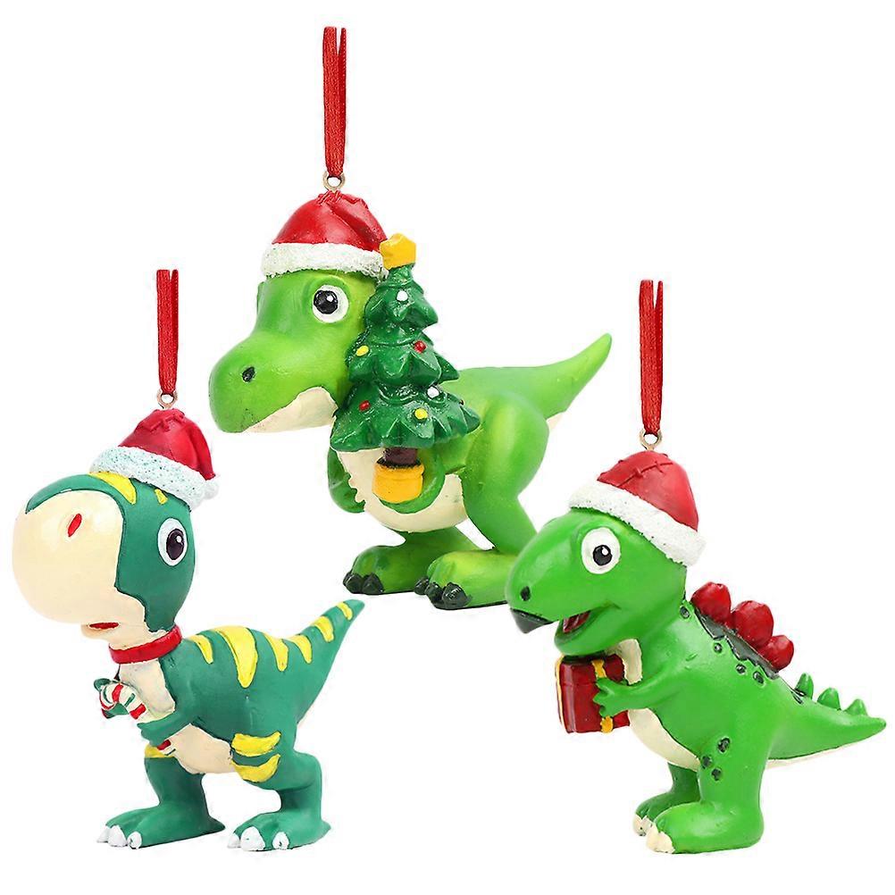 Bright Color Dinosaur Ornaments 3Pcs Suitable For Home And Hotel Decor Dark Green Resin Hanging Decorations