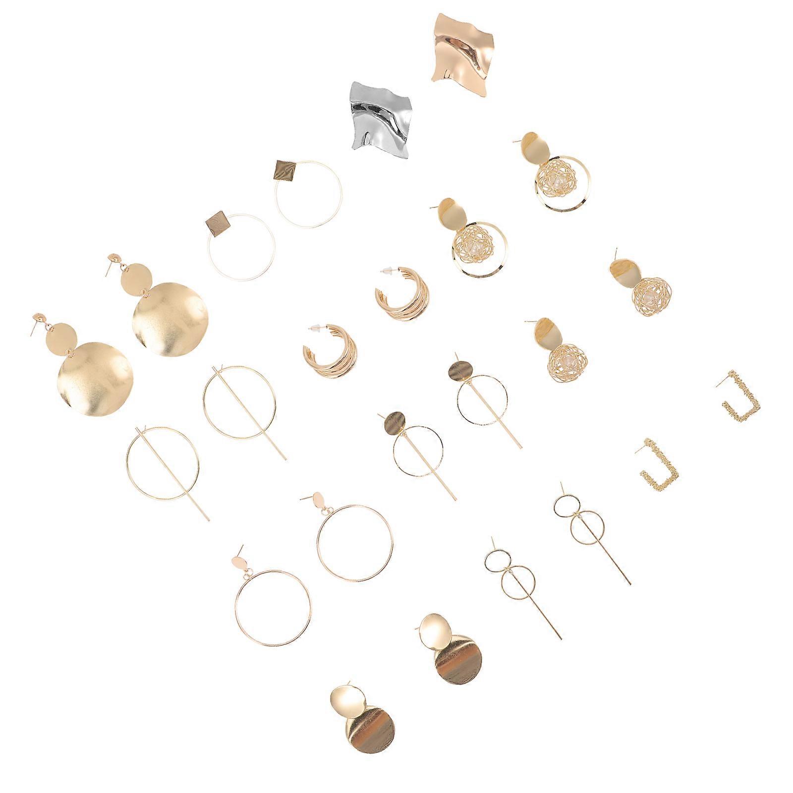Retro Golden Alloy Earrings for Decor Simple Fashionable Design Light Weight 12 Pairs