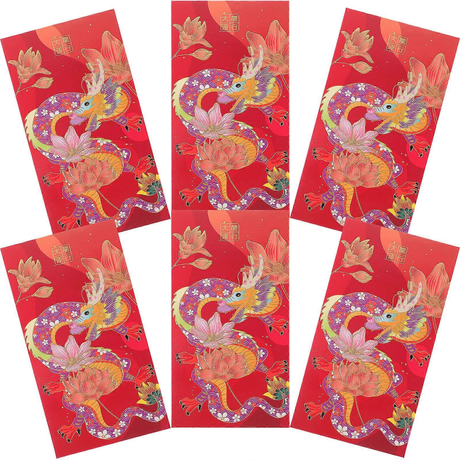 6pcs Red Envelopes with Dragon Design, Chinese Style Money Packets for Celebration and Wedding Gift Giving