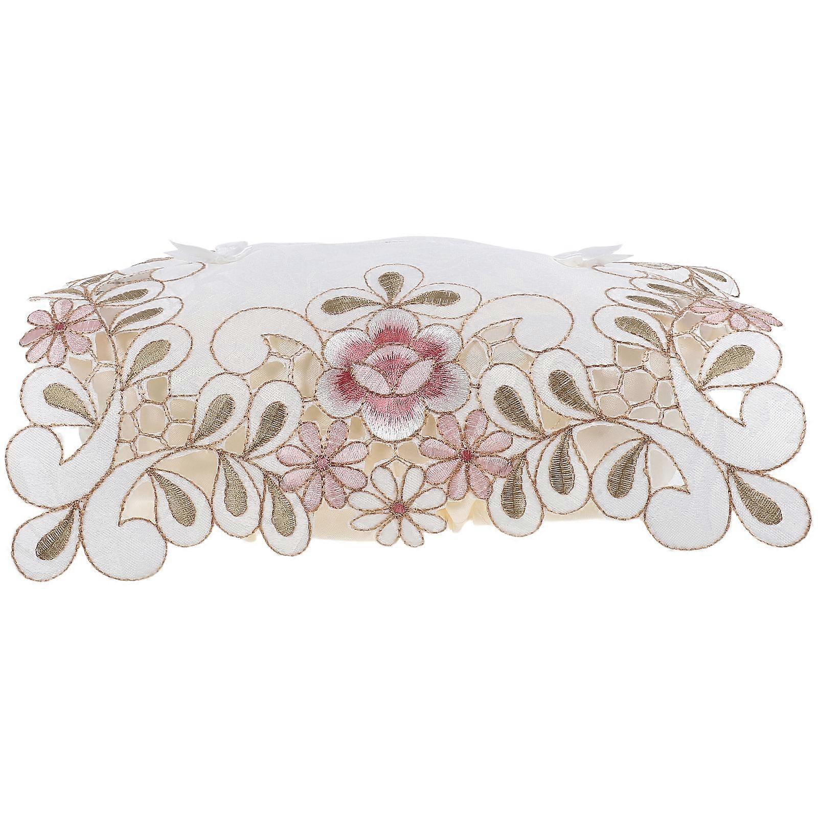 Farmhouse Style Floral Embroidery Lace Fabric Tissue Box Cover with Removable Napkin Holder for Home, Office, and Car Use – Stylish and Easy to Clean