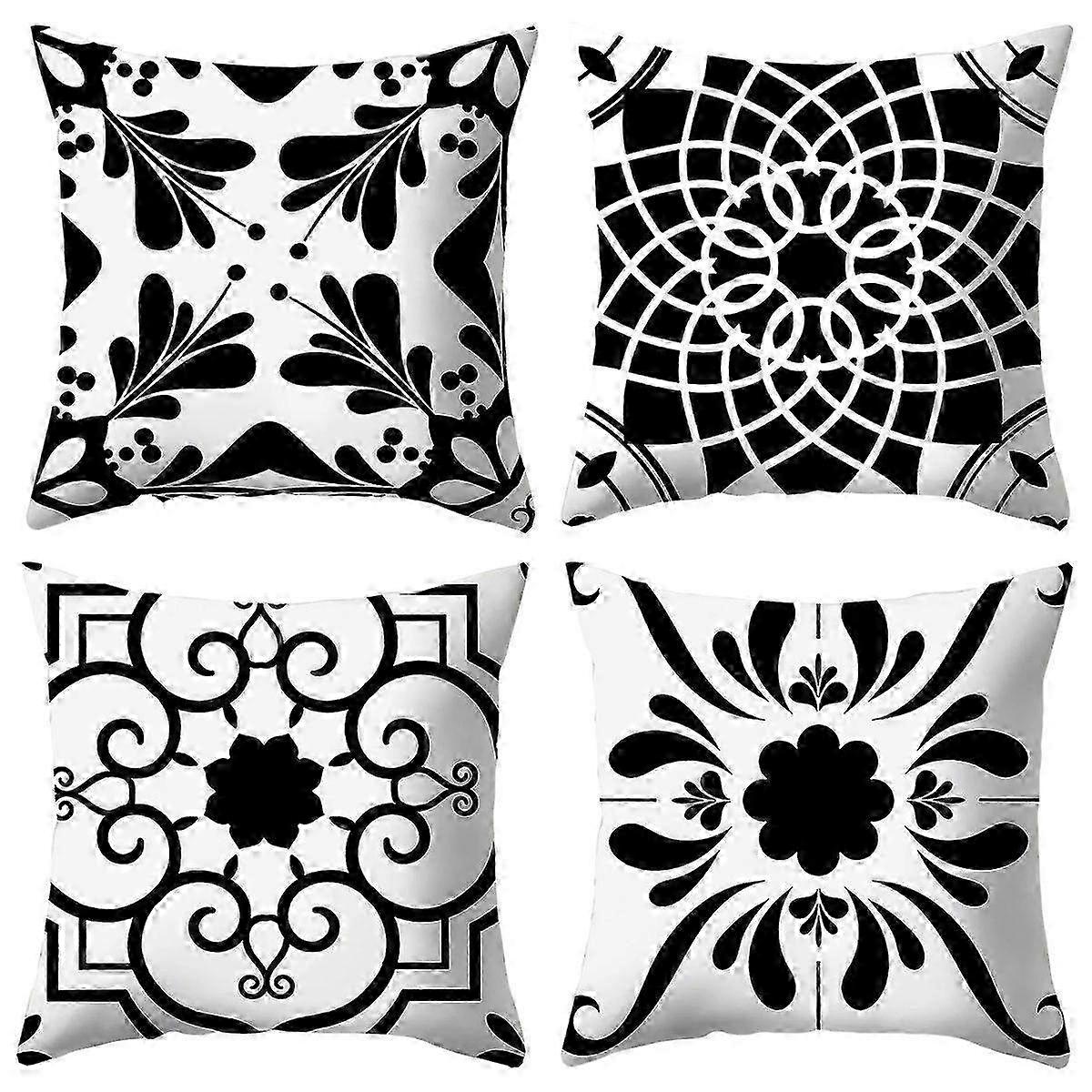Set of 4 Modern Geometric Sunflower Decorative Pillow Covers - 18x18 Inch Cushion Covers for Sofa & Living Room D��cor
