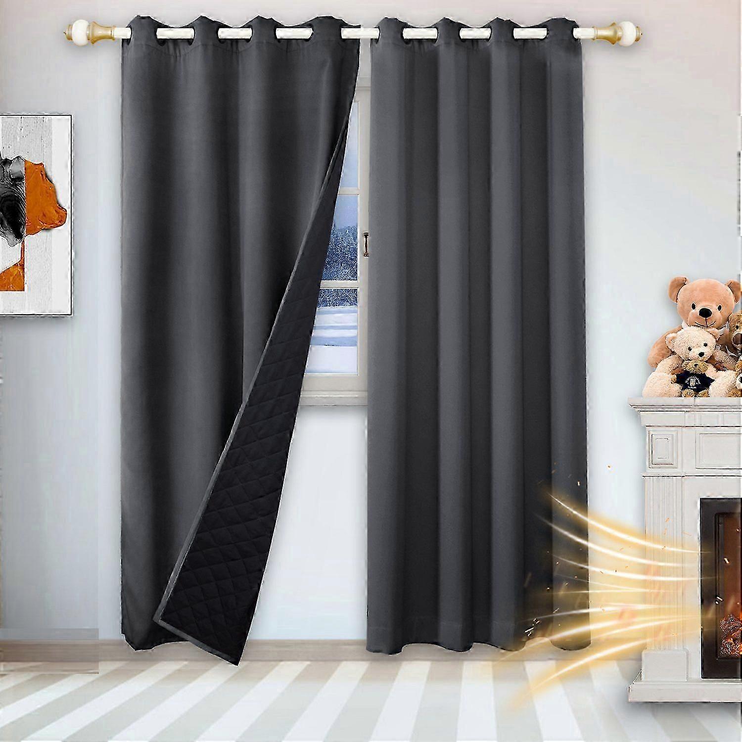 Thermal Insulated Cotton Satin Window Curtains, Light Blocking & Energy Saving, Single Panel