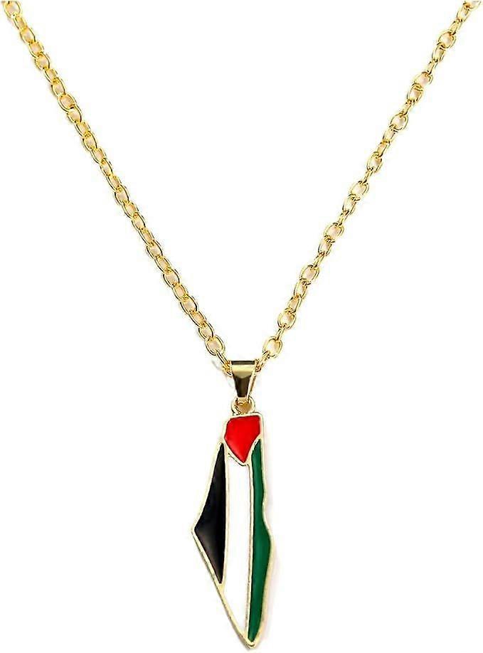Plated Palestine Flag Map Pendant With Chain for Men's