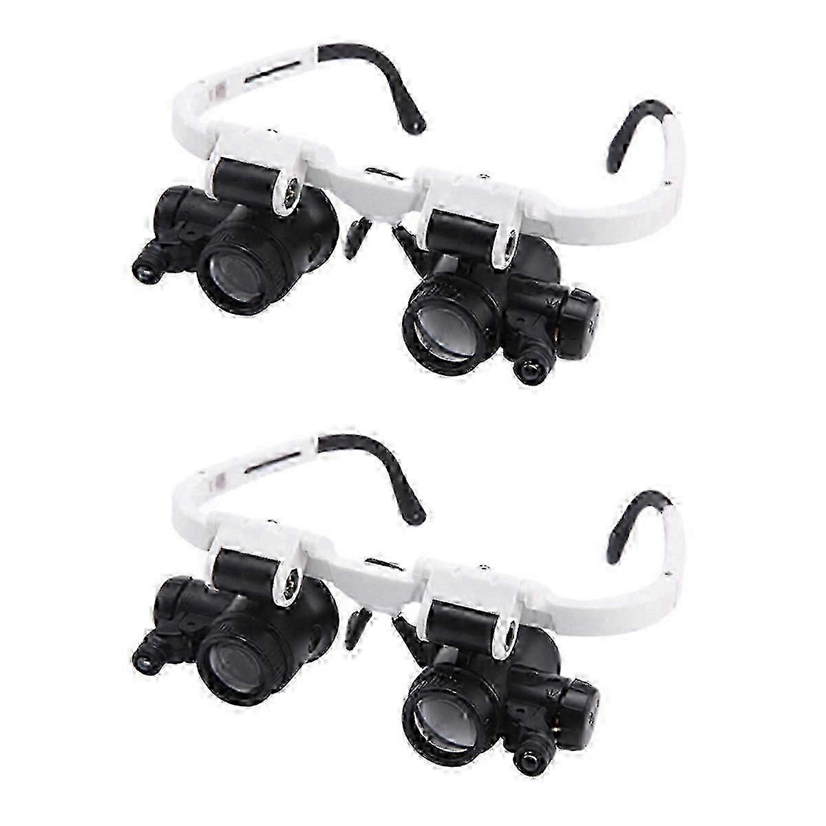Head-Mounted Microscope Magnifier with LED Light for Jeweler Use, 2 Pcs Packed