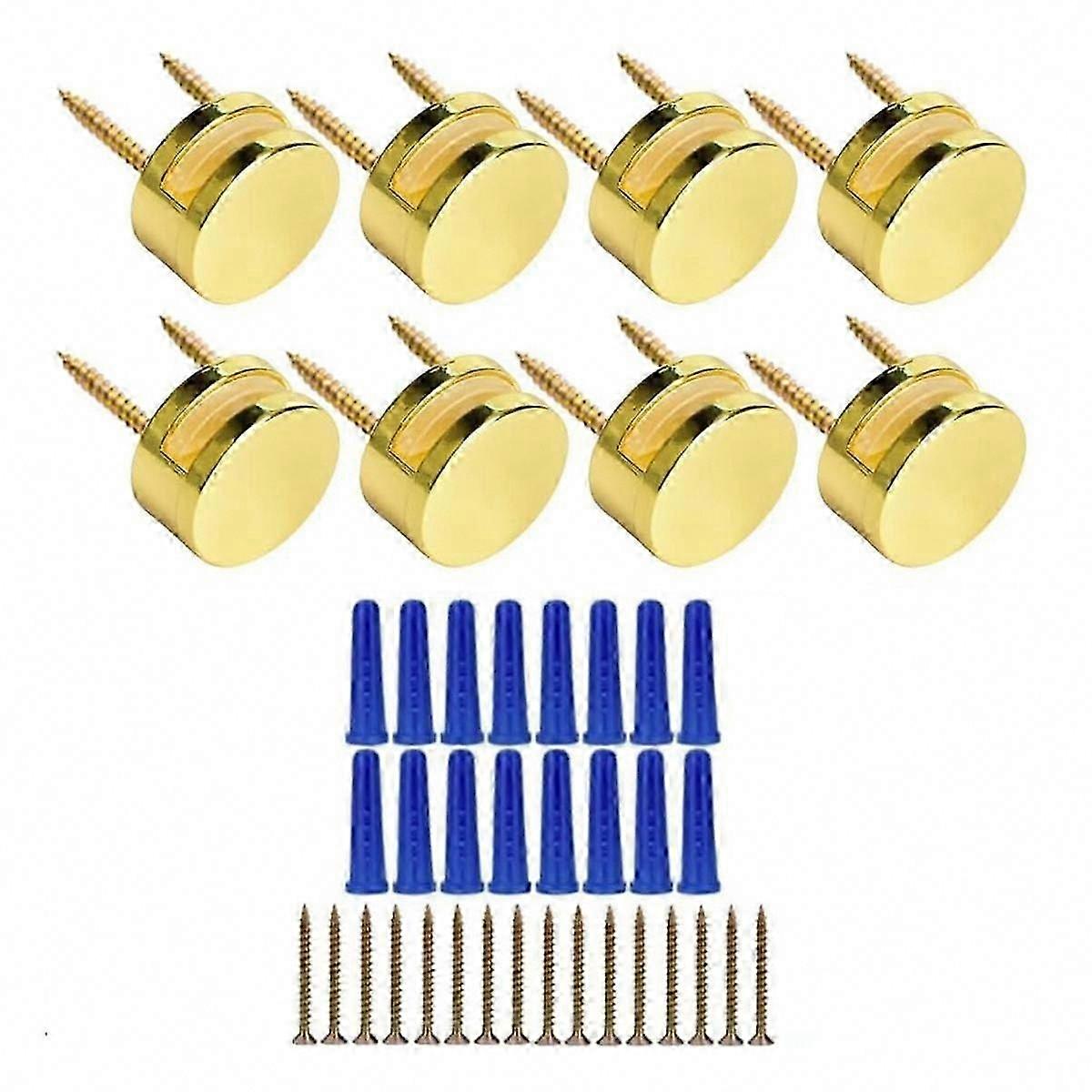 3-5mm Frameless Mirror Mounting Kit 8 Pack with Dual-Screw Fixing, Screws & Anchors in Gold