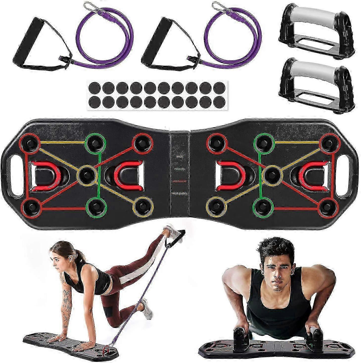 Push Up Board, 9 In 1 Foldable Muscle Board With Resistance Bands, Multifunction Home Workout Press Up Board, Gym Exercise Equipment Push-up Board For