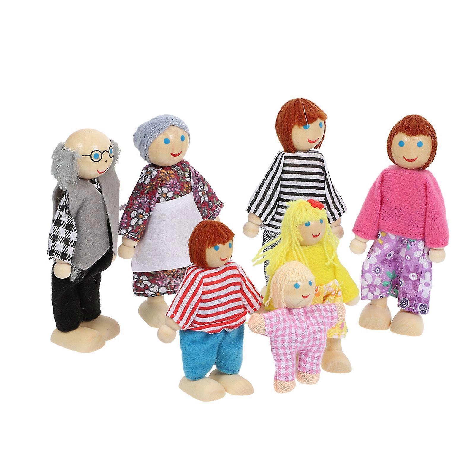 Multi-Functional House Toy Poseable Doll Family Children Indoor Play Wood Fabric Role Set