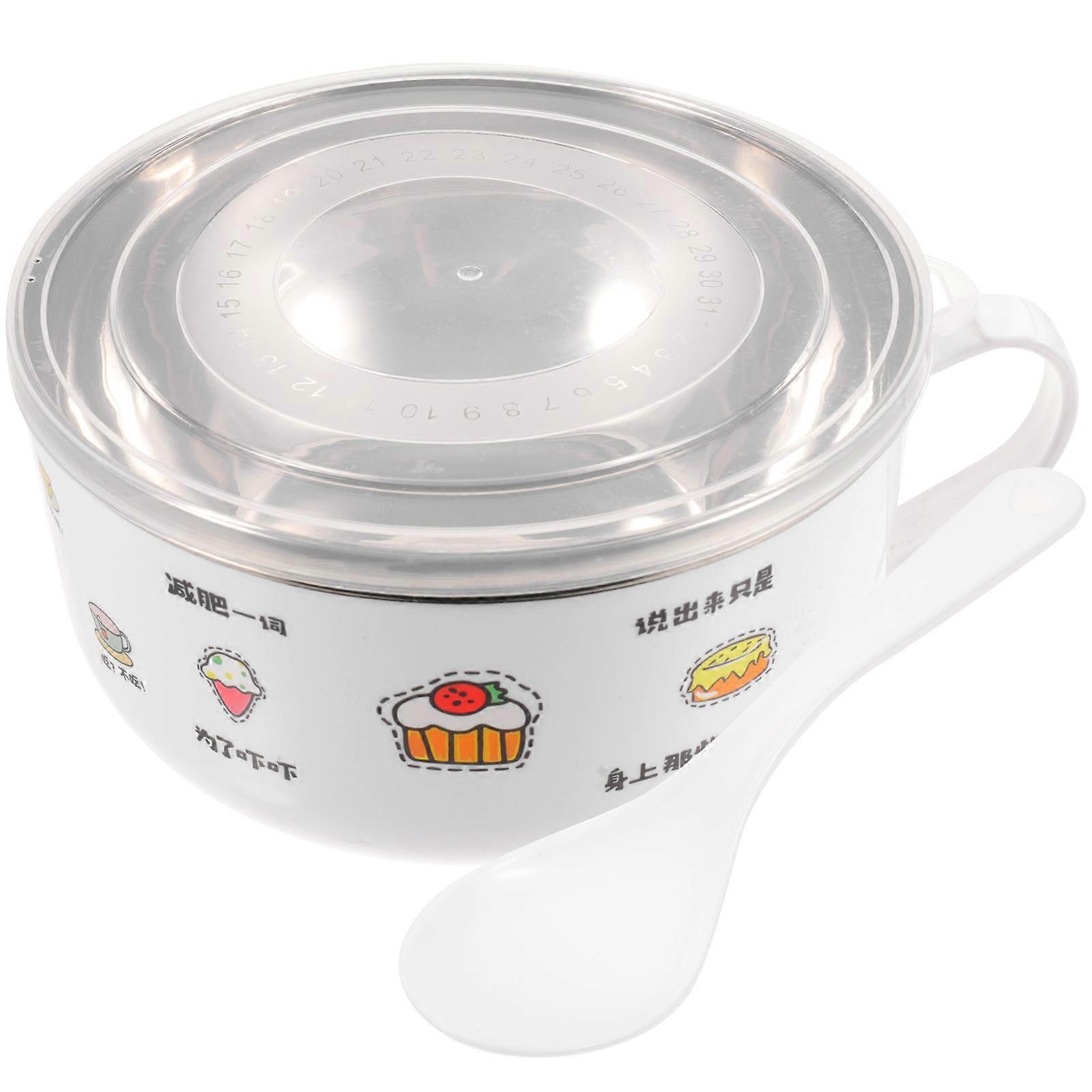 Large Insulated Ramen Bowl with Lid Stainless Steel Cute Food Bowl for Home Use Multi Color