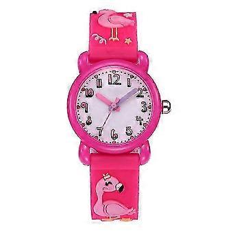 Een 1-delig waterdicht polshorloge voor kinderen met een roze roestvrijstalen flamingopatroon