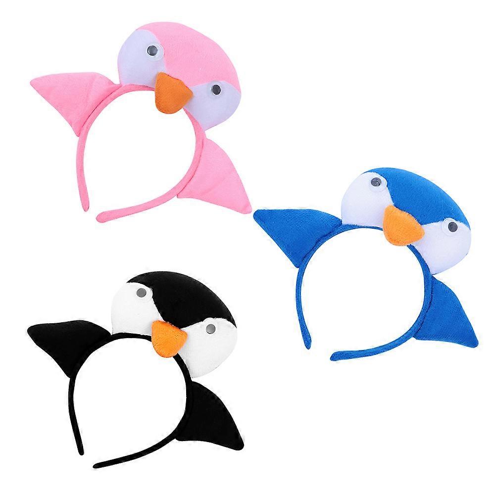 3pcs Penguin Headbands for Elastic Animal Hair Hoops with Penguin Face Wings, Lightweight Biology Props for School Lessons and Ocean Theme Parties