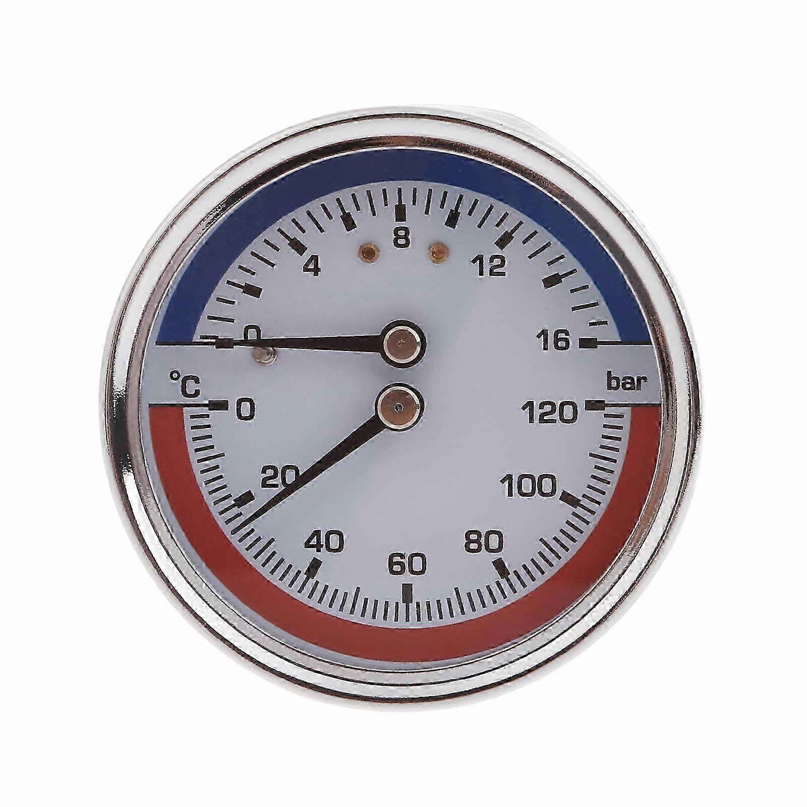 Floor Heating HVAC Pressure Gauge 0-16Bar Thermometer 0-120℃ for Boiler Systems Monitoring