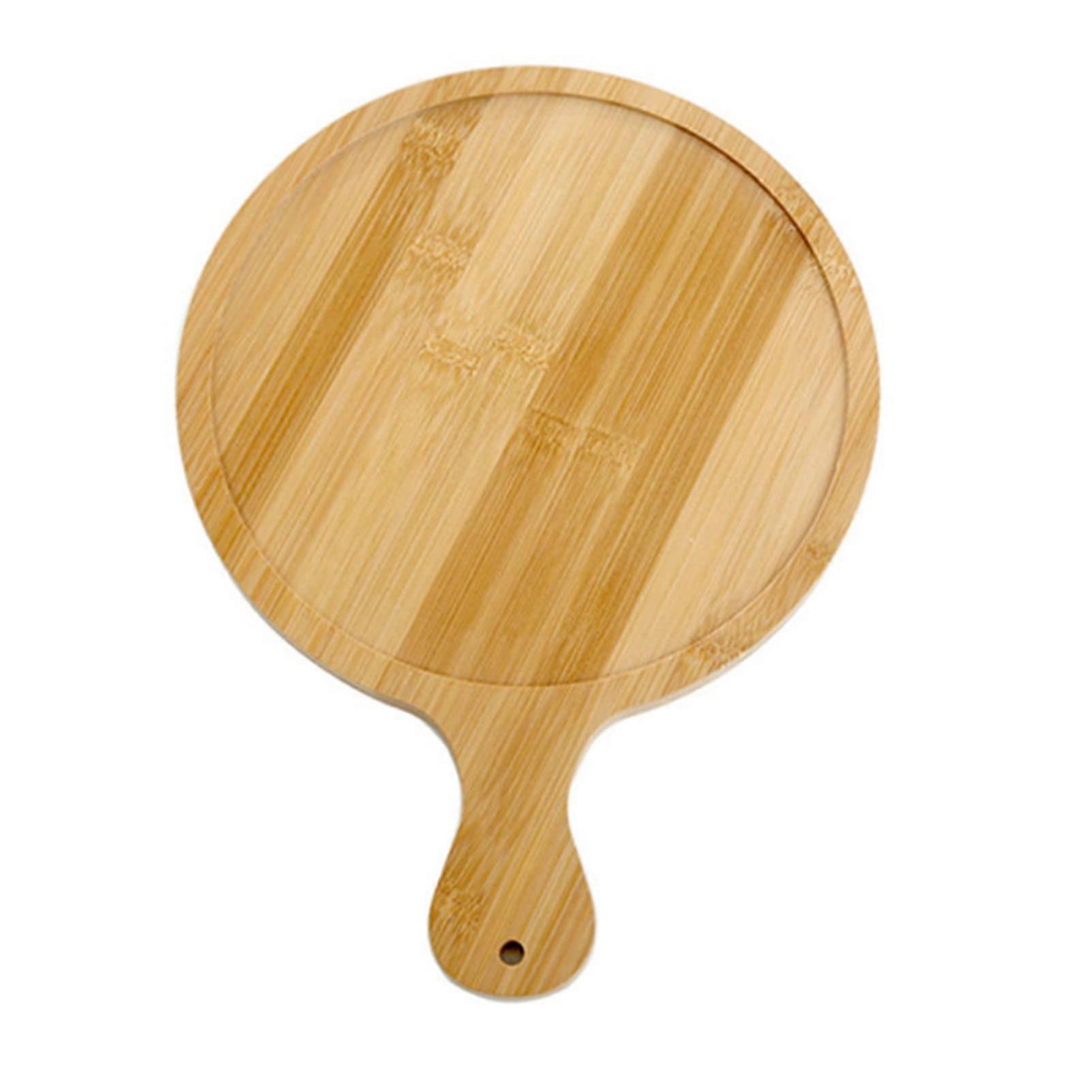 Bamboo Wood Pizza Tray 8 Inch Round Serving Plate for 7 Inch Pizzas with Clear Texture and Comfortable Grip