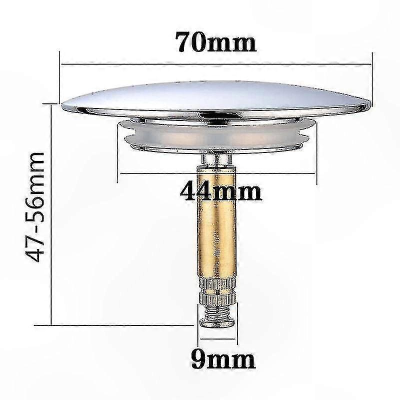 Adjustable Bath Plug, 70mm Universal Drain Stopper with Dual Seal, Chrome-Plated Brass Flapper, Rust-Resistant Basin Stopper for All Standard Tubs