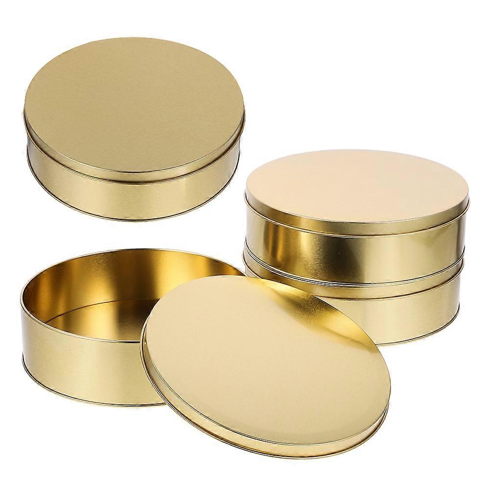 Golden Iron Round Cookie Tins with Lids for Storage Use Versatile Holiday Containers 4 Pieces