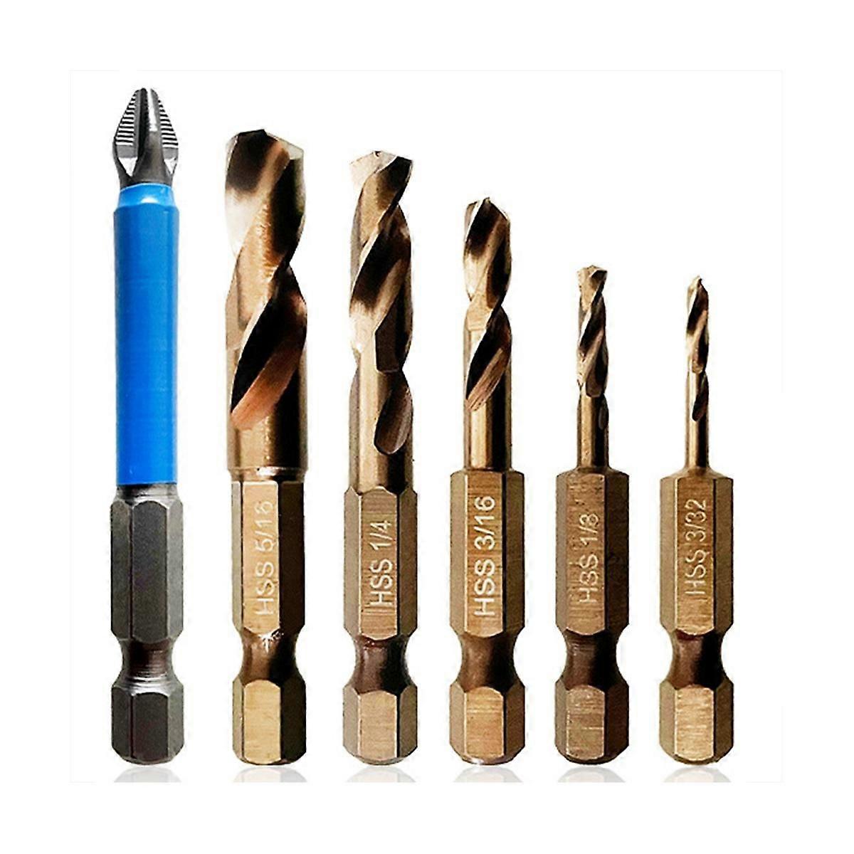 6-Piece M35 Cobalt Stubby Drill Bit Set for Stainless Steel & Hard Metals for Quick Chucks & Impact