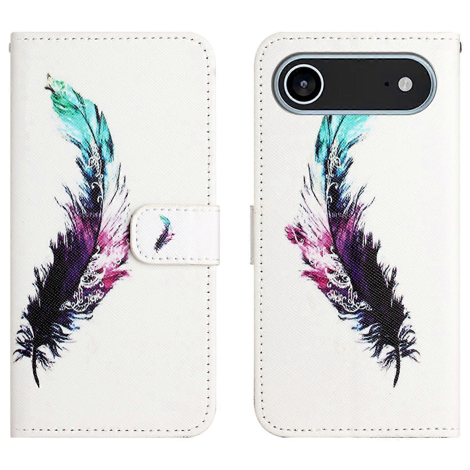 For iPhone 17 Air Case Pattern Print PU Leather Wallet Phone Cover Cross Texture - Feather