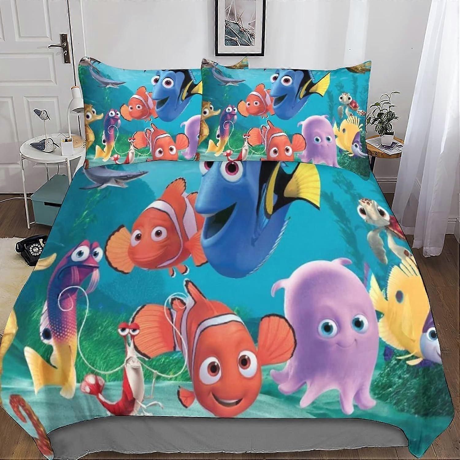 A579 3D Finding Nemo Comforter Cover Bedding Set,Finding Dory Duvet Cover Set Soft Microfiber Quilt Cover with Pillowcases 3 Pieces for Childrens And 