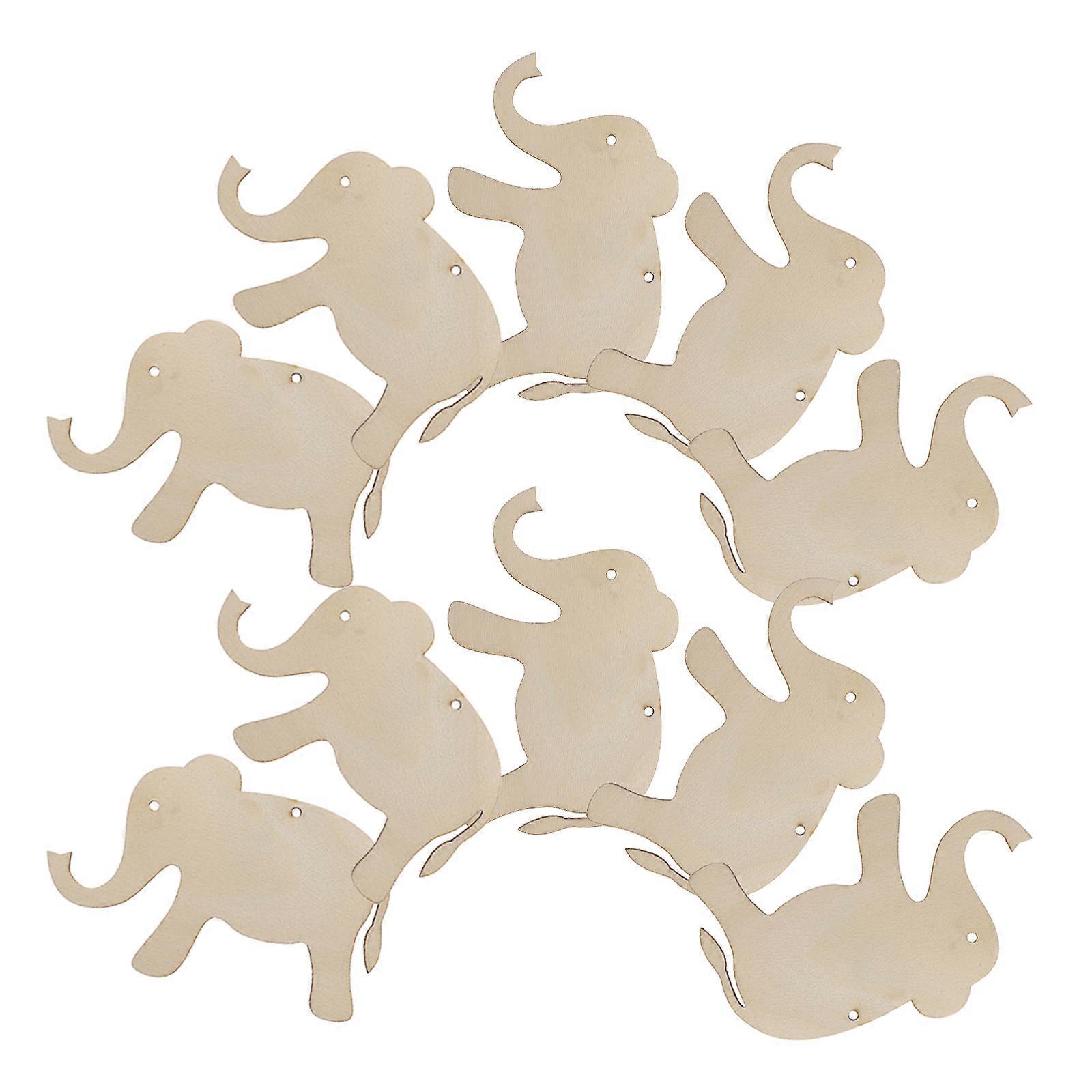 Wooden Elephant Craft Slices for DIY Projects with Holes and Twine 60Pcs