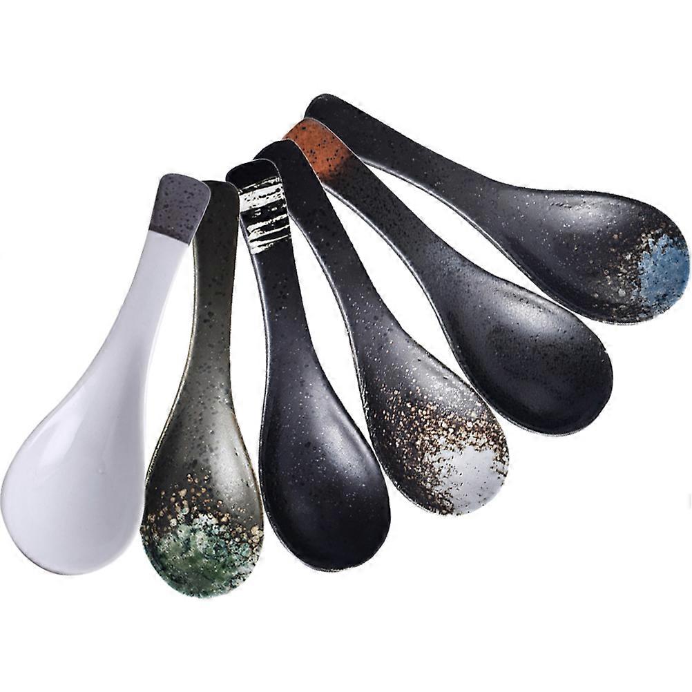 Ramen Spoon Ladle Ceramic Spoons Tableware Festivals Ceramic Assorted Color Drinking Soup 6Pcs