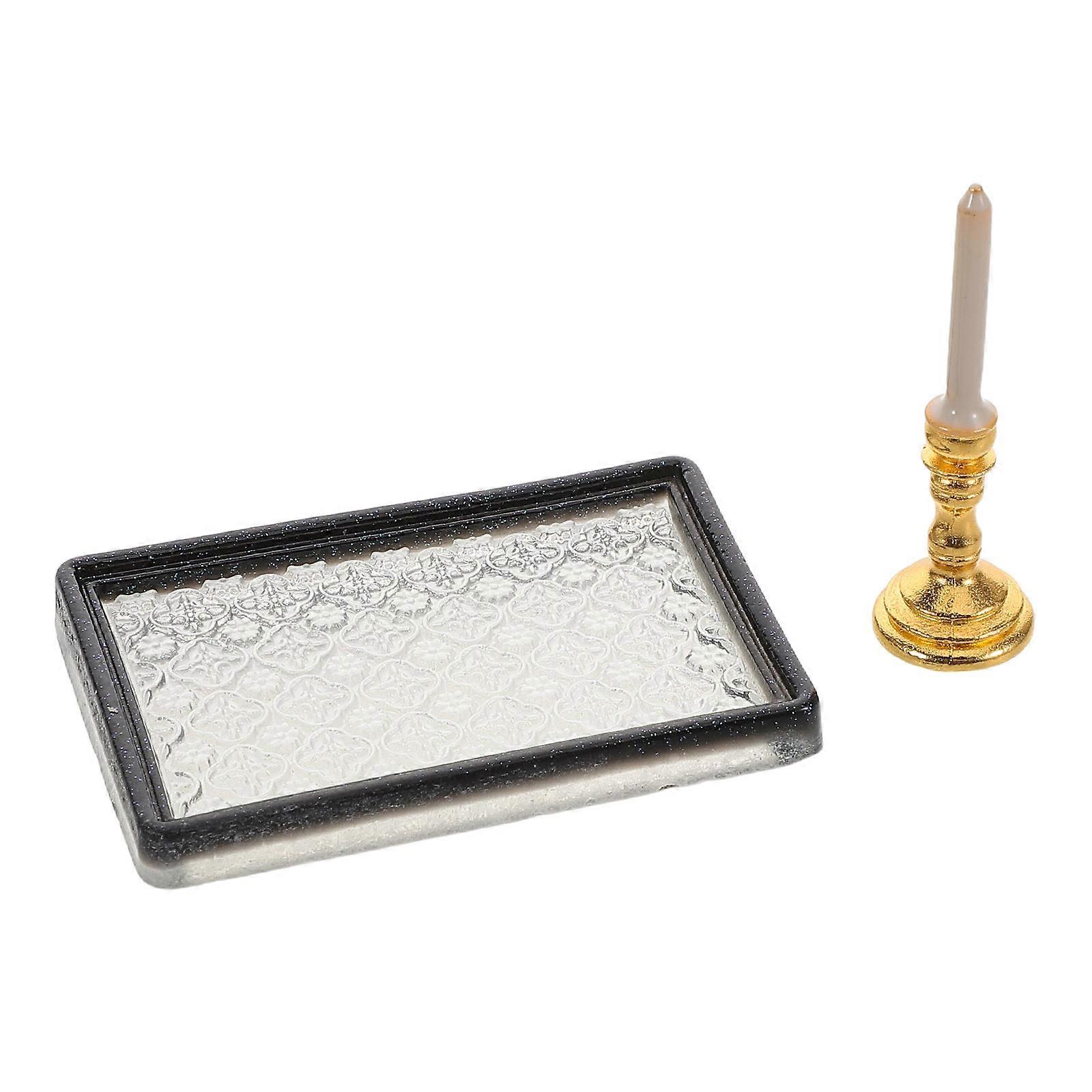 Dollhouse Miniature Serving Tray with Candlestick Holder 4Pcs