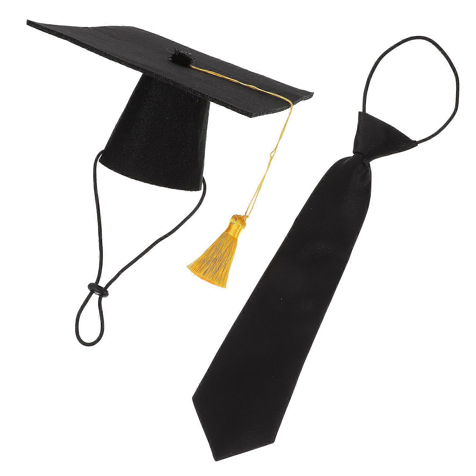 Pet Graduation Caps Puppy Necktie with 2Sets for Graduation Outfit