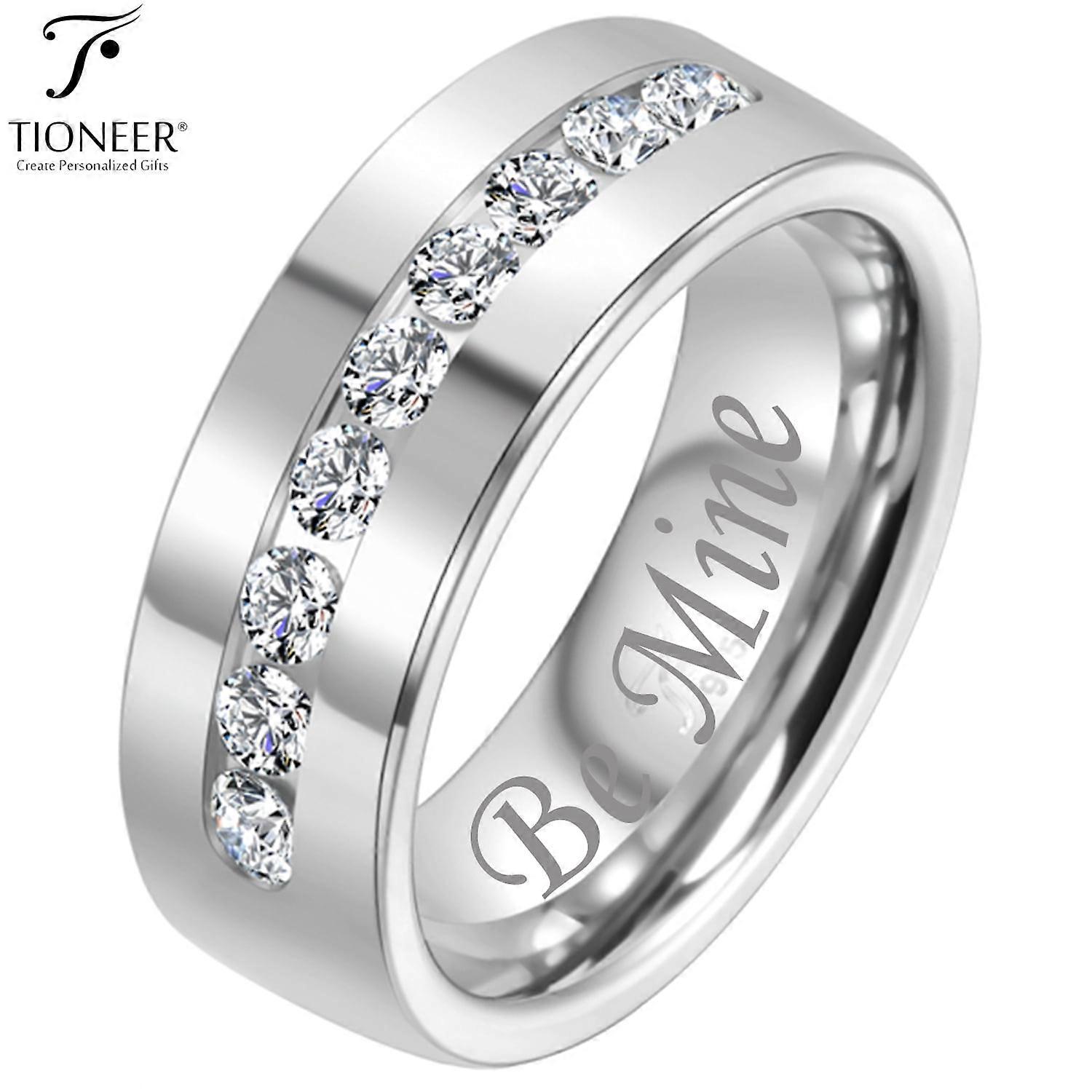 Sterling Silver 925 High Polished 8mm Ring with 9 pcs 2.5mm Cubic Zirconium with Free Engraving