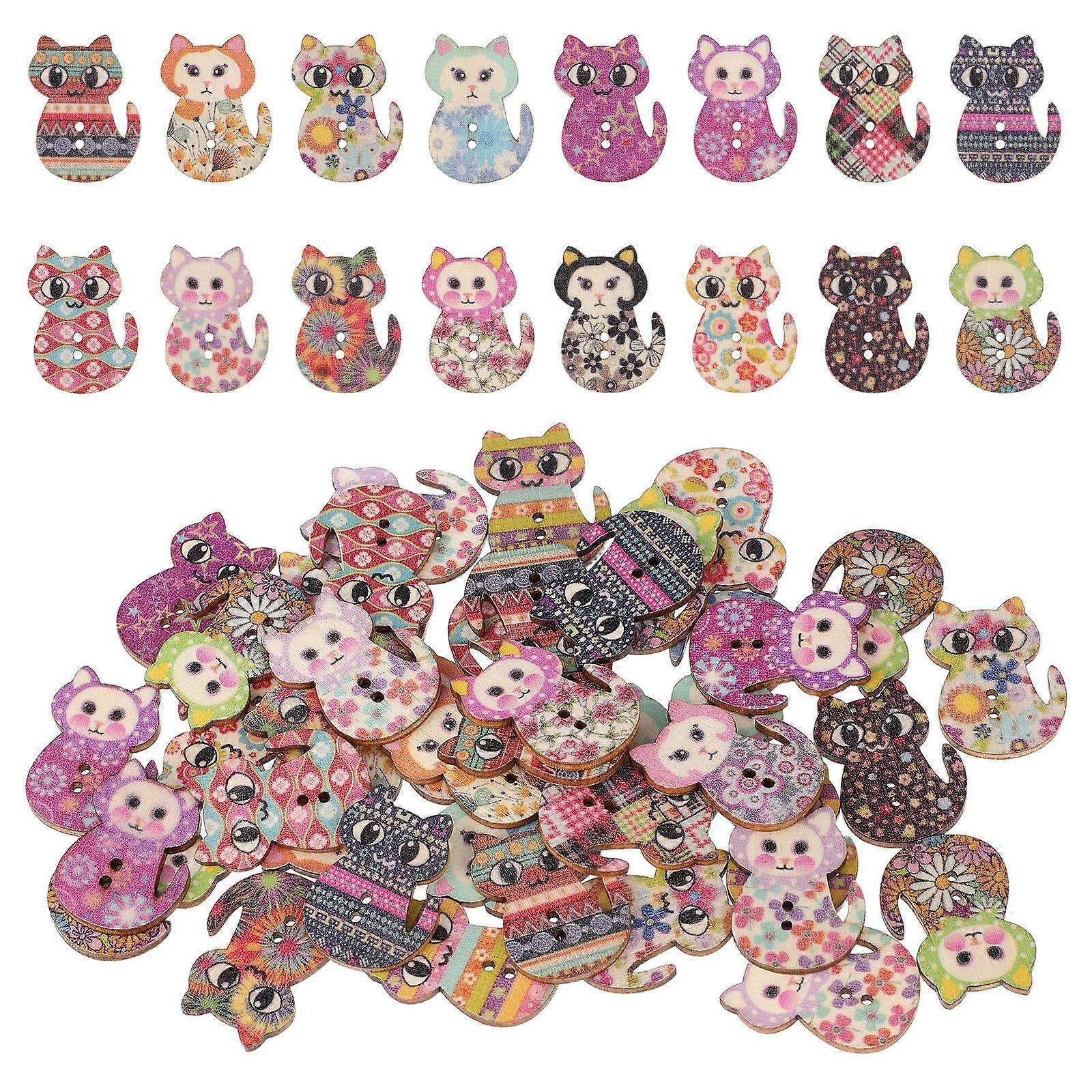 DIY Button for Scrapbooking 300Pcs Cat Shape Wooden Sewing Buttons