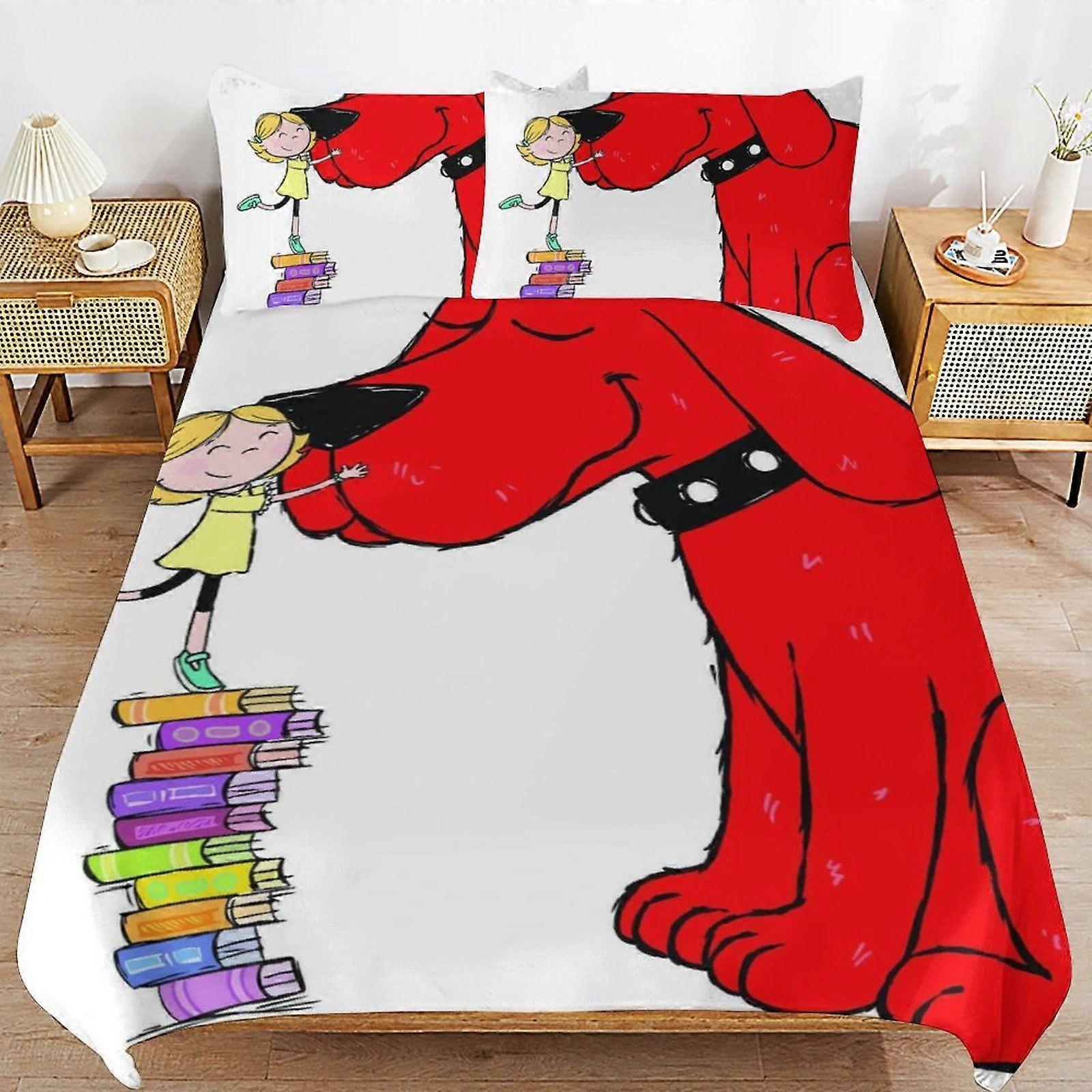 S494 Clifford the Big Red Dog Streamlined Finish Soft Texture Durable Composition Zipper Side Duvet Cover Sets Night Use X494