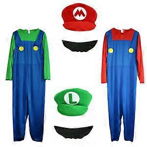 Mens Adult Super Mario and Luigi Fancy Dress Plumber Bros Halloween Costume