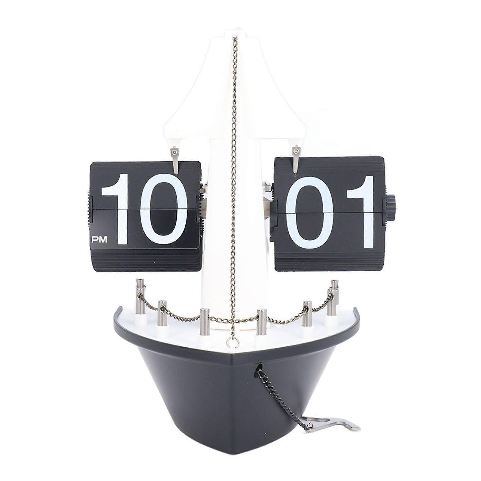 Flip Down Clock Retro Sailboat Look High Accuracy Digital Display Battery Powered Flip Desk Clock for Home Office Black