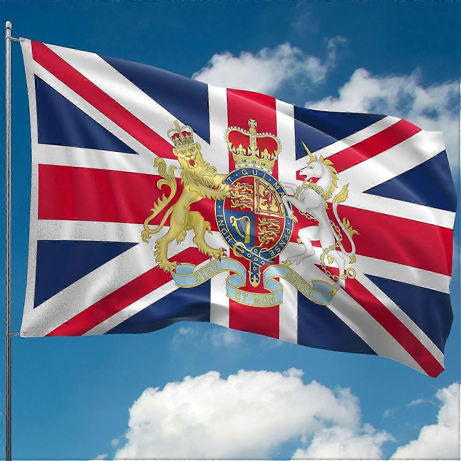 Union Jack Flag British Flag UK Flag with Royal Coat of Arms 100% polyester Double Seam 2 eyelets Mode 60