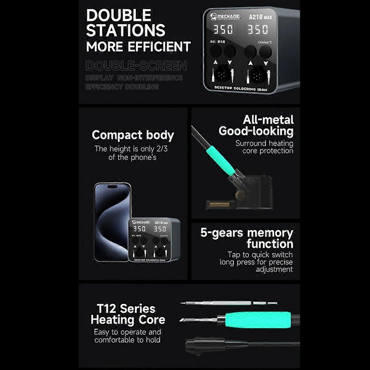 A210 MAX Soldering Station Tips Double Station EU Plug