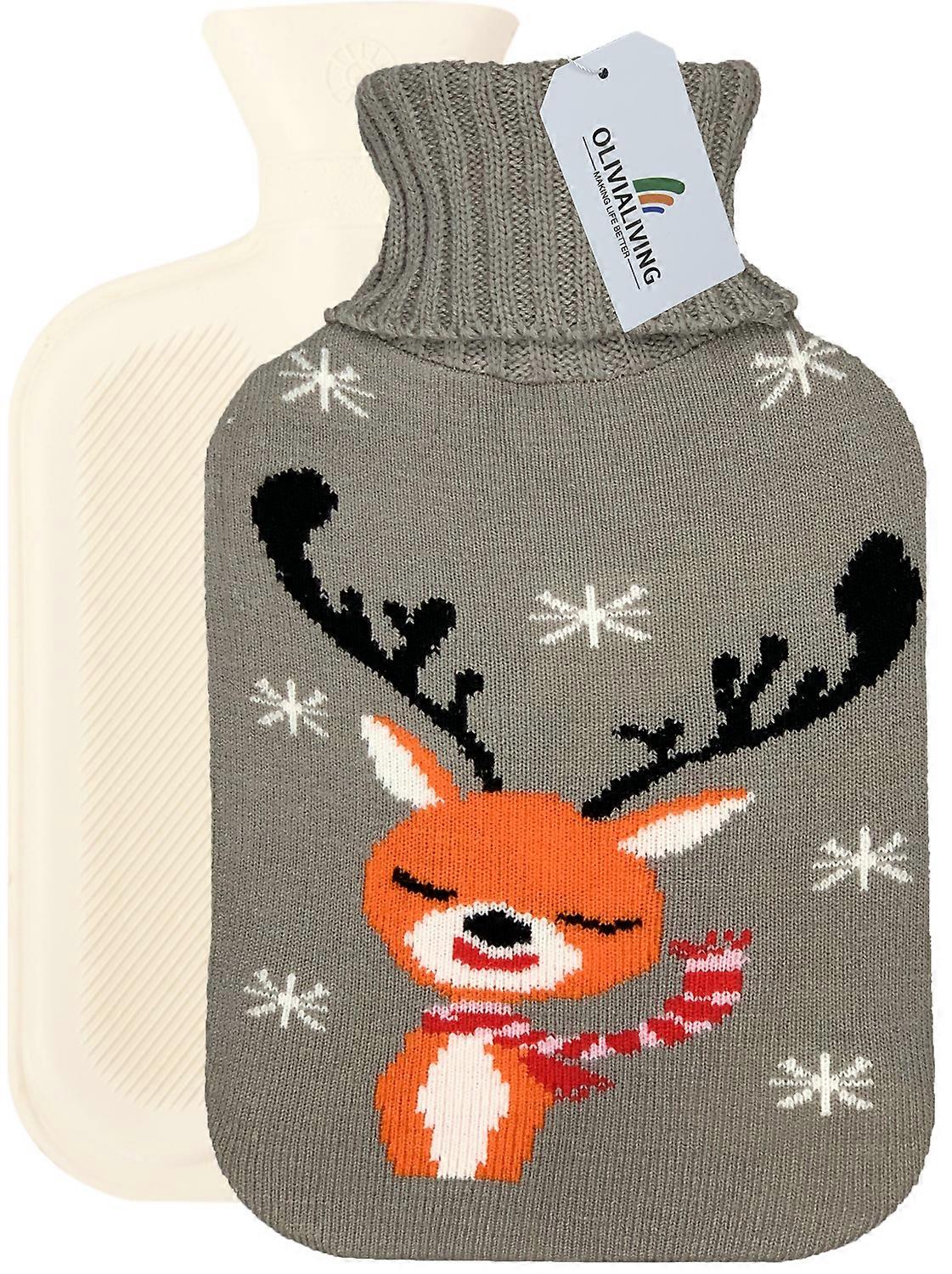 OliviaLiving Hot Water Bag Hot Water Bottle 2 Liter Heat Up and Refreezable Hot Cold Pack with Knit Cover for Pain Relief Hot Cold Therapy