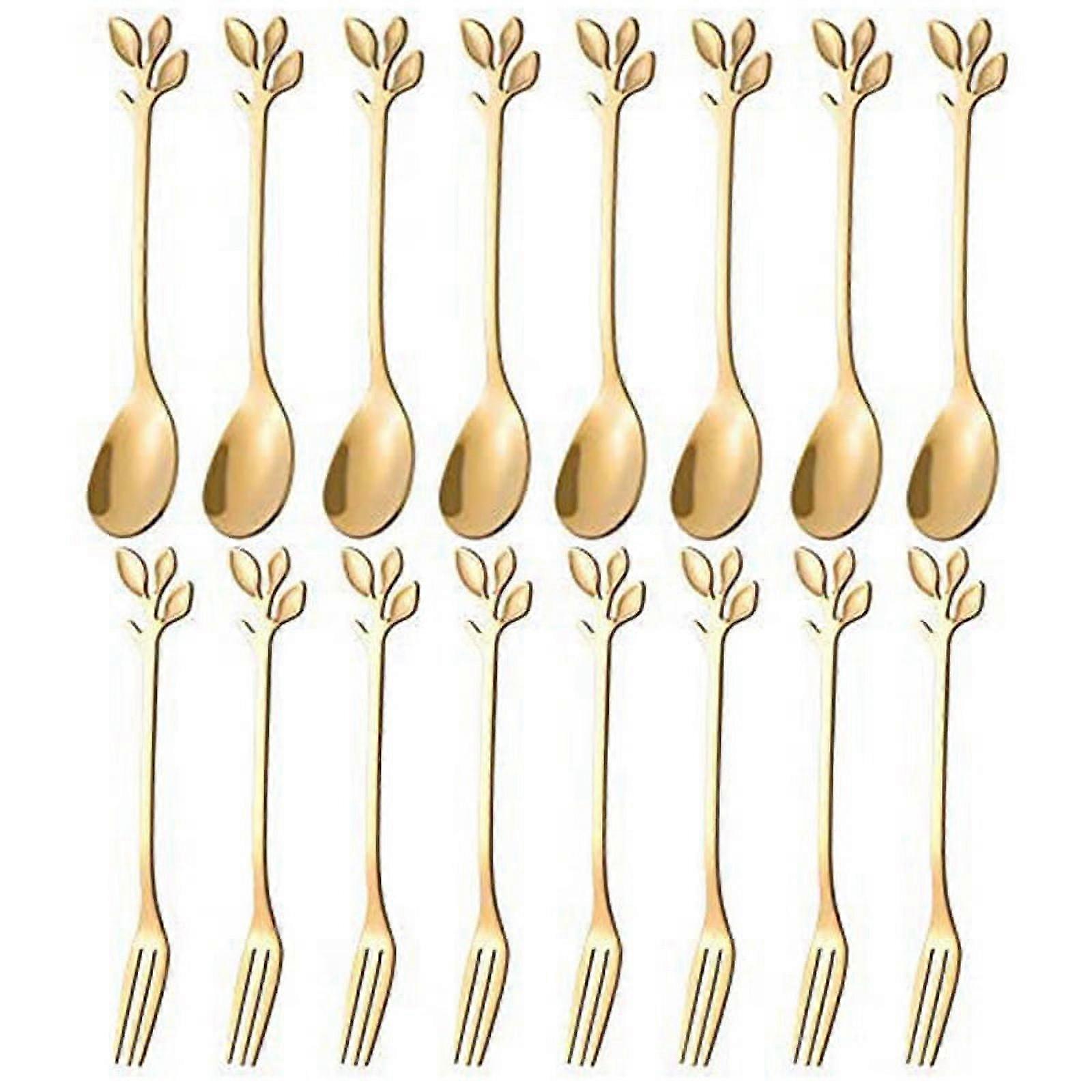 20PCS Dessert Spoon and Fork Set Fruit Fork -Gold