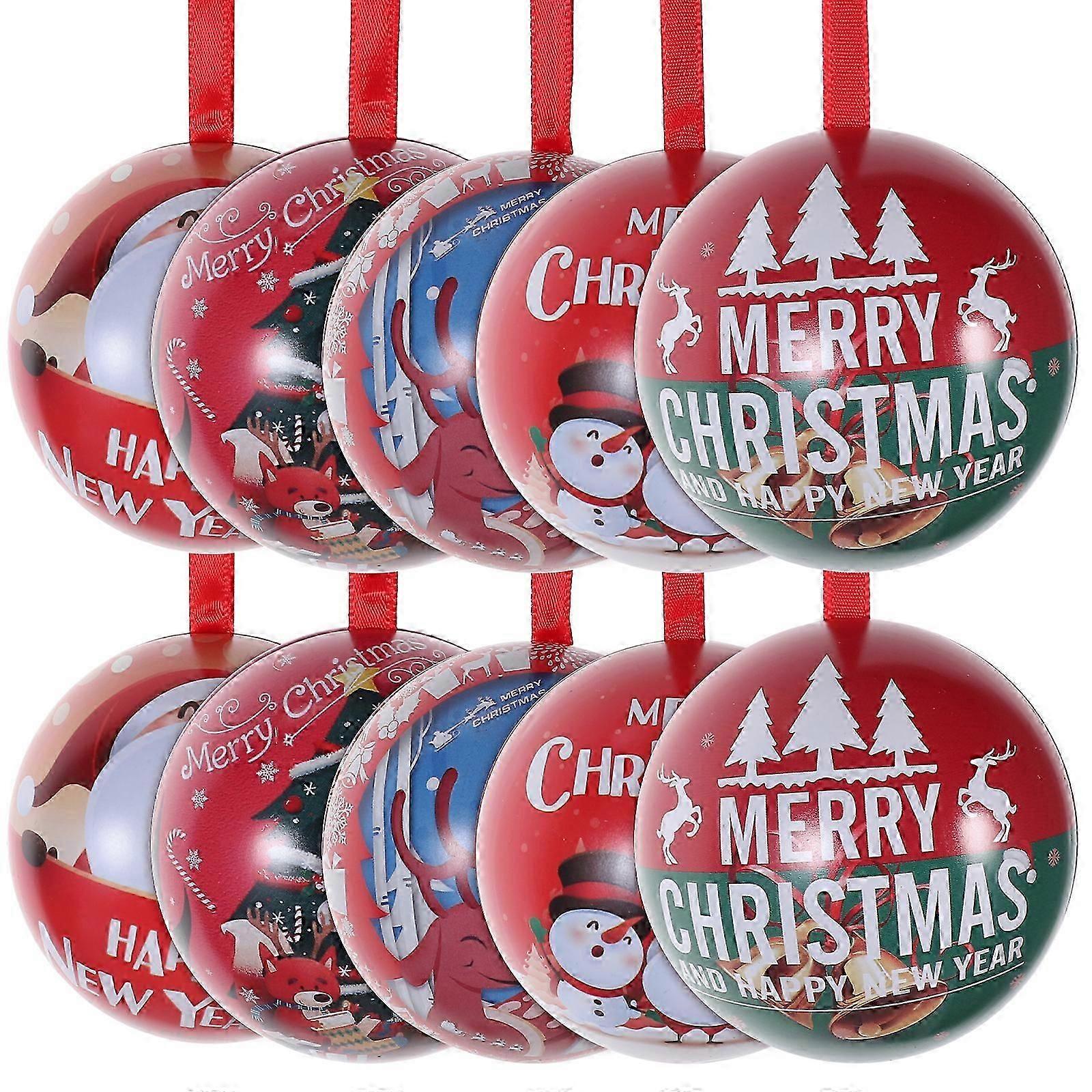 10pcs Christmas Tin Box Creative Candy Tinplate Box Round Gift Container