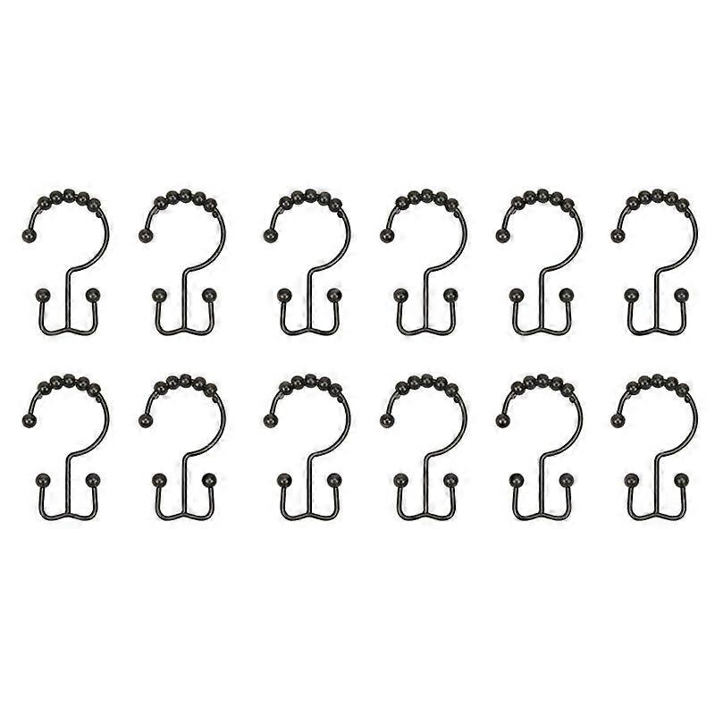 Shower Curtain Hook Ring Metal Double Sliding Shower Hook Ring Black