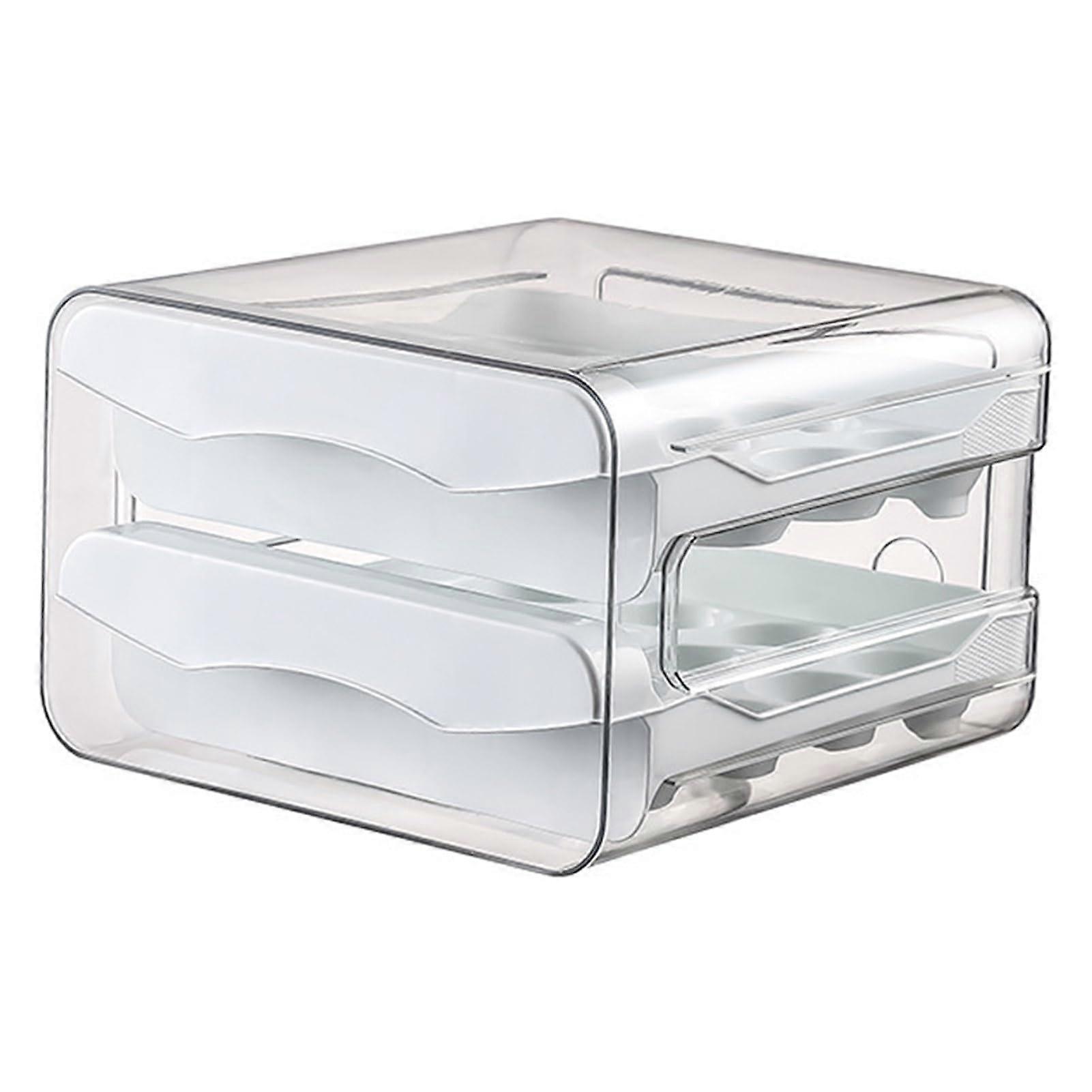 Egg Storage Box TwoTier Transparent 32Grid LargeCapacity FoodGrade PullOut Drawer Stackable White Fridge