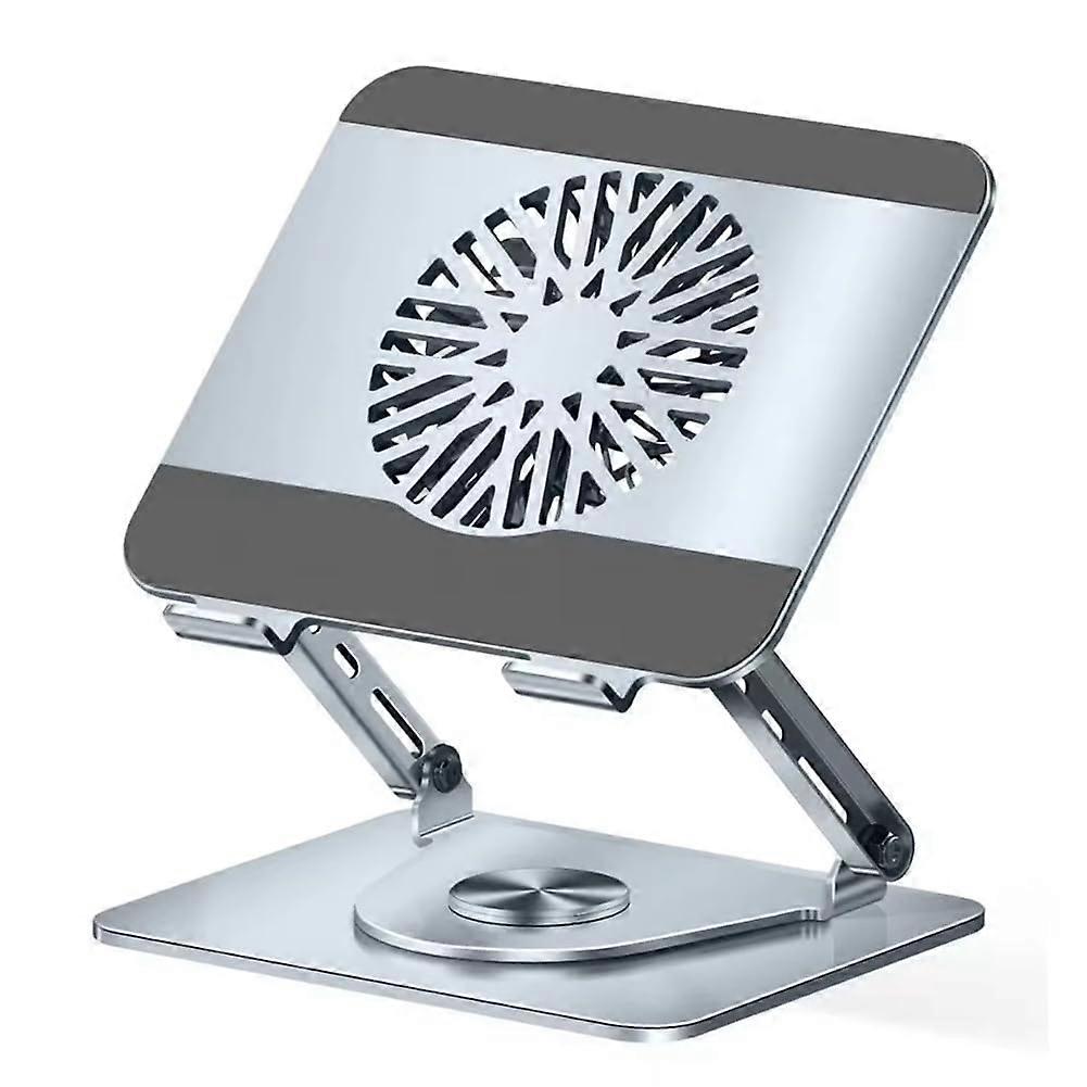 Universal Dual Shaft Metal Notebook Holder 360 Degree Rotation Built In Cooling Fan For Gamers Silver