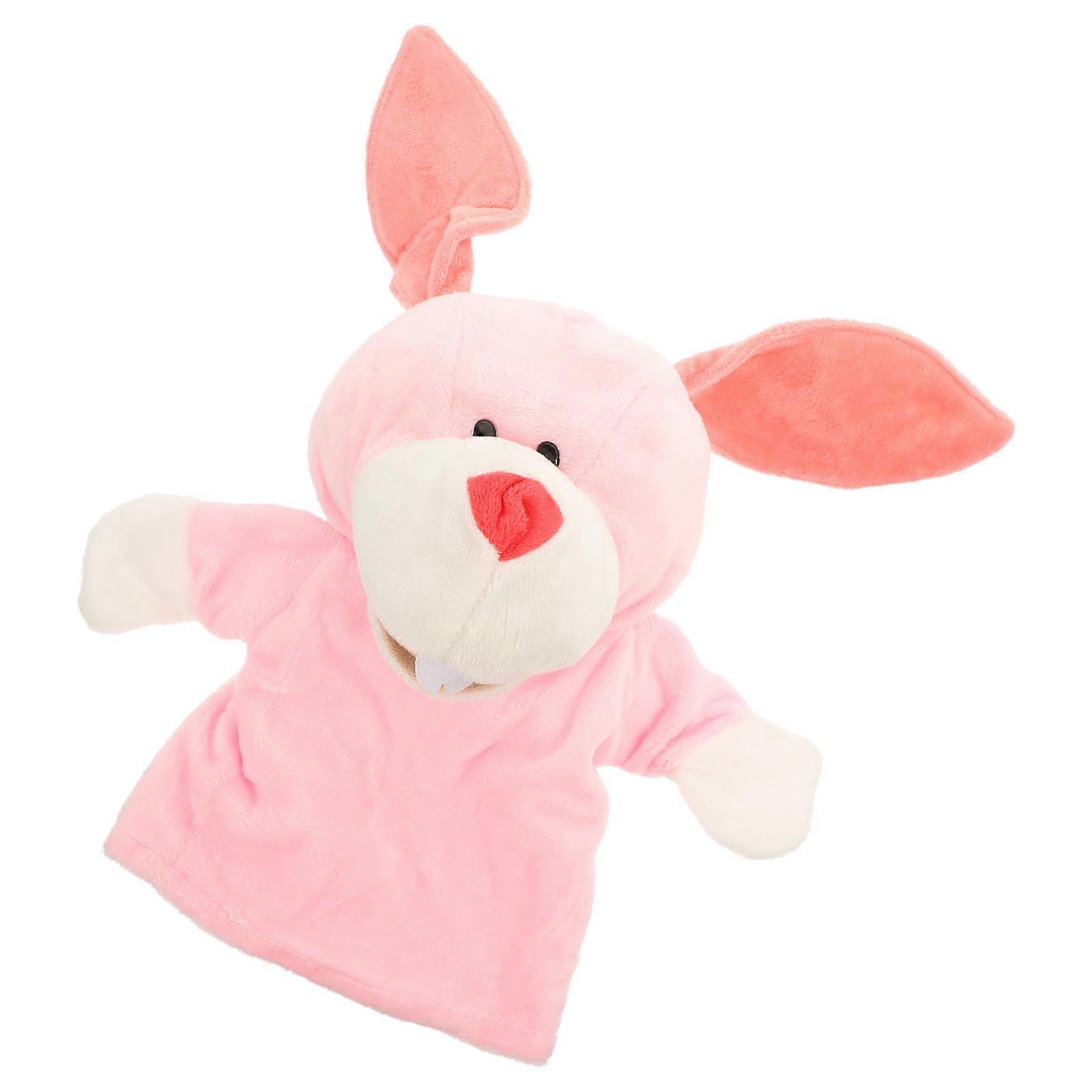 Pink Plush Animal Hand Puppet for Kids Playing Stuffed Bunny Puppet