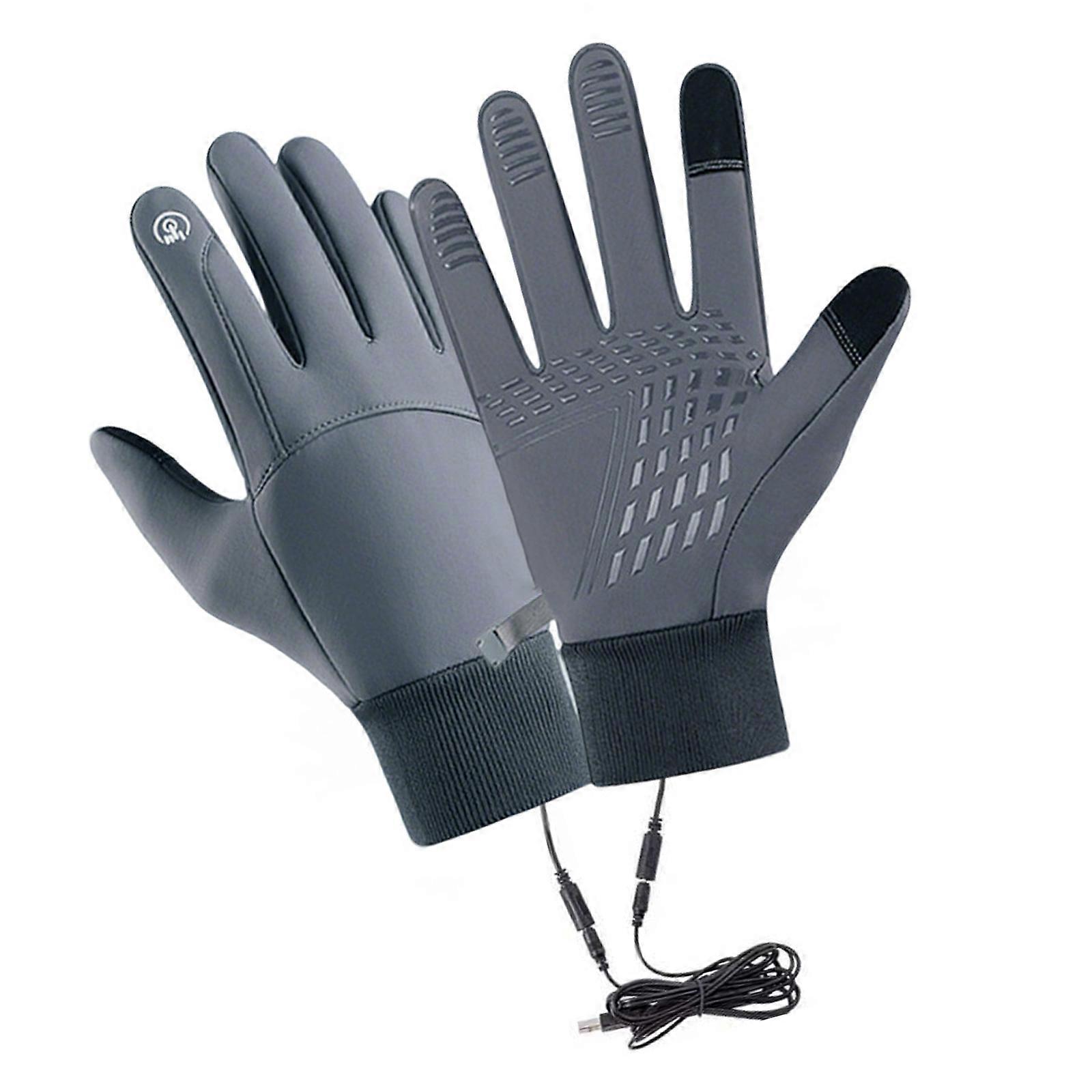 Gants de vélo chauffants rechargeables USB pour l'hiver, chaleur rapide, poignets ajustables, compatibles avec les écrans tactiles, gris, taille XL