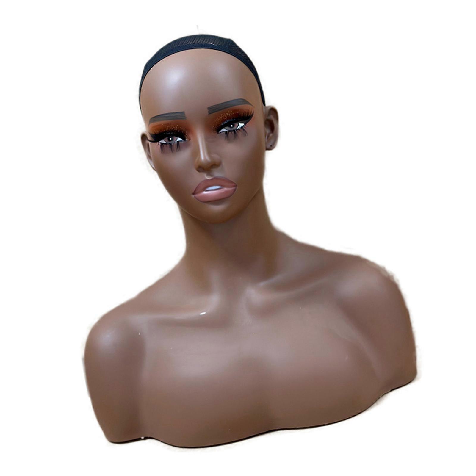 Professional Female Display Head With Shoulders Net Caps For Jewelry Hats Wigs Realistic Eyelashes Ear Holes Multicolor