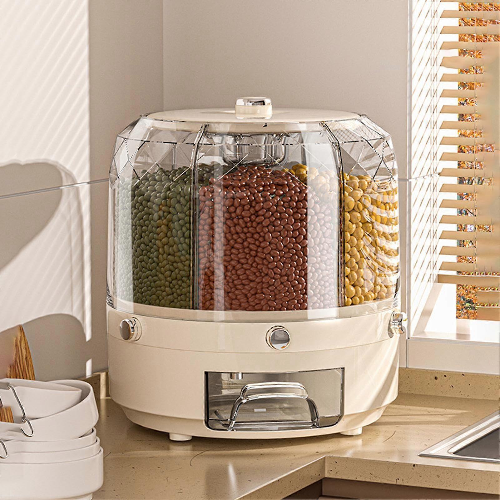 Cereal Dispenser 1650g Grain Storage, 6Compartment Transparent Container For Cutlery Racks, Cupboards, Refrigerators
