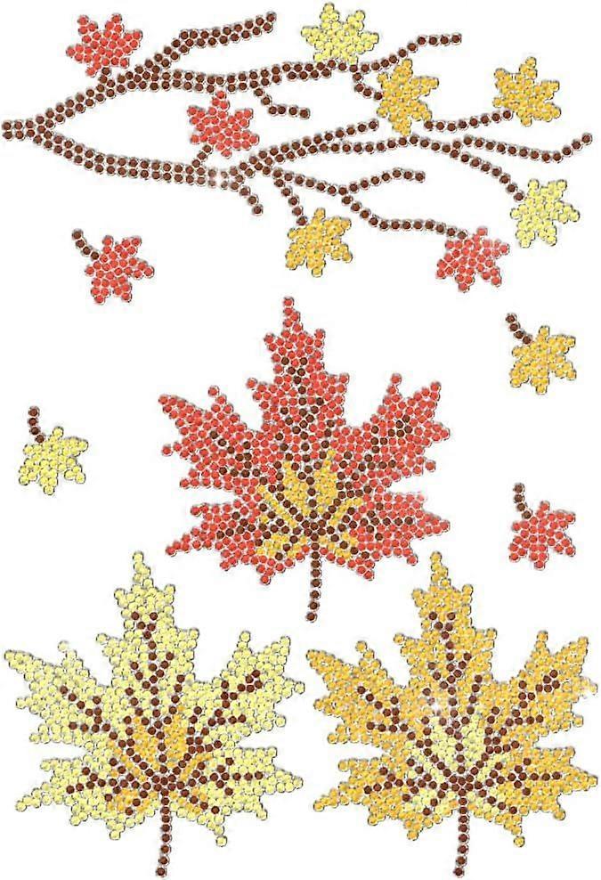 Autumn Rhinestone Iron on Transfer Maple Leaf Bling Diamond Hotfix Patches for Clothes 11.6"x8.3" Large Iron On Sequin Applique for Jeans Jacket Caps 