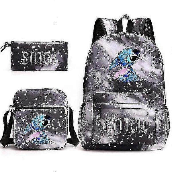 Lilo Stitch Backpack Three-piece Set School Bag Q Starry grey 1