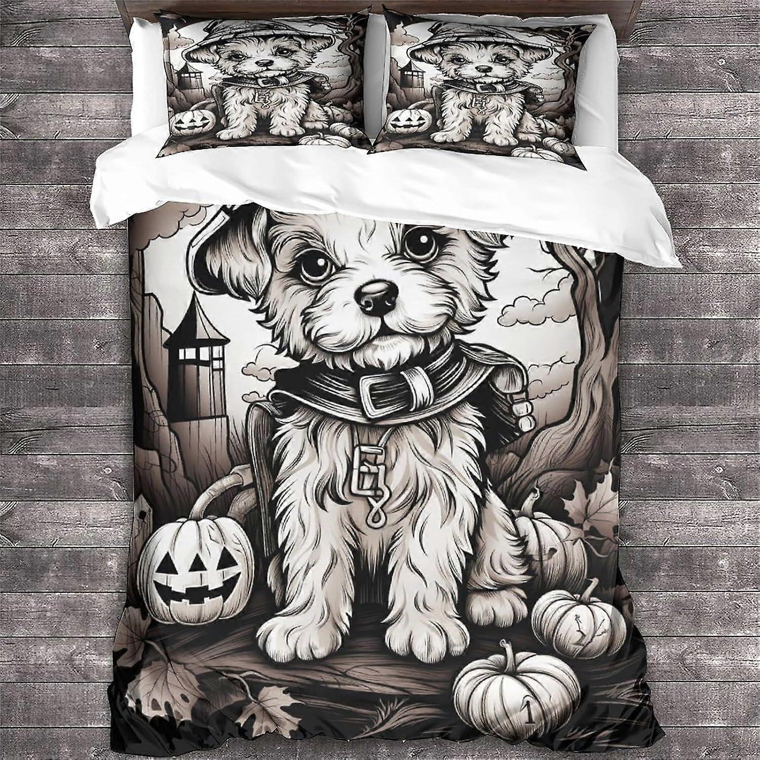 Capa de Colcha de Edredom para Cães e Fraschas 3D Halloween Design Pattern Leve Microfibra Animal Bedding Set